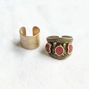 Set - Brass Jasper Ring & Gold Midi Stacking Ring